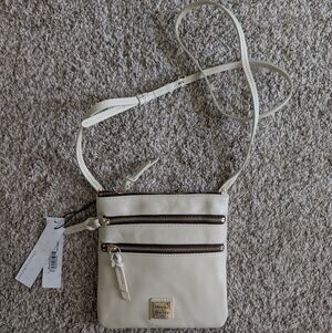 Dooney & Bourke Cream Triple Zip Crossbody Leather Bag NWT